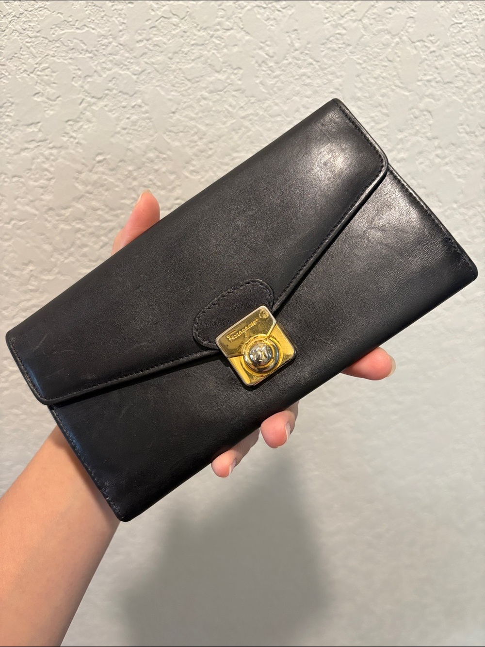 Salvatore Ferragamo Black Leather Envelope Wallet